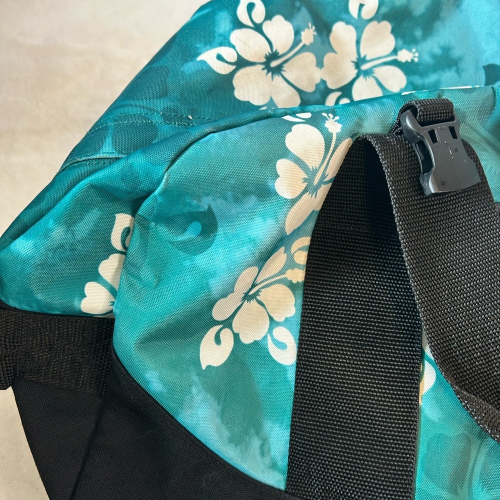 L.L. Bean Floral Duffel Bag Teal Travel Gym Weekender - Picture 4 of 16
